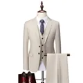 Slim fit driedelig herenpak in lichtbeige inclusief blazer, gilet en rechte broek - Abrikoos