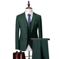 Donkergroen driedelig herenpak in slim-fit model met jasje, vest en nette broek - Donkergroen