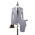 Traje de negocios gris plateado entallado para hombre con chaqueta de un botón y pantalón - L / Gris
