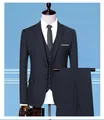 Slim-fit driedelig marineblauw zakelijk pak met colbert, vest en bijpassende broek - Marineblauw