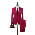 Traje de dos piezas para hombre en color rojo oscuro, corte entallado para negocios - L / Burdeos