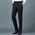 Ανδρικό μαύρο επαγγελματικό παντελόνι slim fit με ίσια γραμμή και ύφασμα που δεν τσαλακώνει - S / Bottoms / Μαύρο