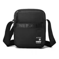 Modern black nylon crossbody bag with WE POWER decorative straps and adjustable shoulder belt - Black