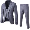 Grijs driedelig herenkostuum slim fit met colbert, vest en pantalon - 3XL / Set / Grijs