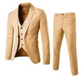 Slim fit driedelig trouwpak voor heren in beige, inclusief blazer, vest en broek - 3XL / Set / Khaki