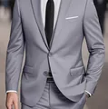 Slim fit men's two-piece suit in light gray featuring two-button jacket and matching trousers - 3XL / Top And Bottom / Upgraded Two-Button Smooth Glossy Gray
