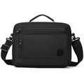 Large black nylon commuter crossbody bag for men with multiple zipper pockets and top handle - Black