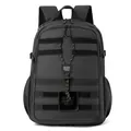 Taktischer schwarzer Reise-Rucksack mit MOLLE-System und gelben Kordelzug-Details - Grau