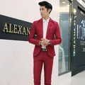 Slim fit men's red single-button business suit set with blazer and trousers - Wine Red Set of 2 / 3XL