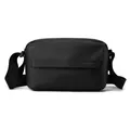 Minimalist black square crossbody bag for men in textured nylon with adjustable strap - Black