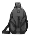 Borsa monospalla moderna grigio scuro e nero con fibbia regolabile e logo - Grigio