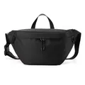 Minimalist black waterproof chest bag with dual zipper compartments and top handle - Large / Black