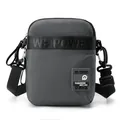 Grey nylon crossbody shoulder bag for men with adjustable black strap and logo patch - Gray