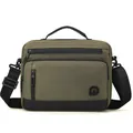 Olive green high-density nylon men's crossbody bag with black handle and multiple pockets - Army Green