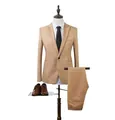 Slim fit khaki suit set with single-button jacket, trousers, and black tie on mannequin - M / Khaki (Jacket Pants And Vest)