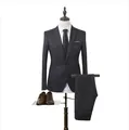 Slim fit black single-button suit set with trousers, white shirt and black tie - M / Black (Jacket Pants And Vest)