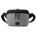 Gray and black dual-zipper casual waist bag with WE POWER patch on white background - Gray