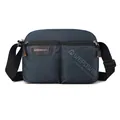 Dark blue large capacity canvas shoulder bag for men featuring orange zipper accents - Dark Blue