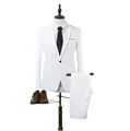 Slim fit white suit set with single-button blazer, white shirt and black necktie - White + Vest Three-piece Set / M