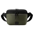Olive green and black crossbody waist bag with adjustable strap and front zipper pocket - Army Green