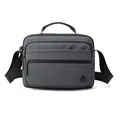 Dark grey nylon crossbody bag with dual front zippers and sturdy rubber top handle - L / Gray