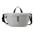 Light grey large capacity sports waist bag in waterproof nylon with black adjustable strap - Large / Gray