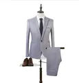 Slim fit light grey men's business suit set with single-button jacket and matching trousers - Gray + Shirt Three-piece Set / M