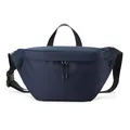 Deep blue waterproof nylon chest bag with adjustable strap and side woven label detail - Large / Dark Blue