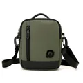 Men's military green nylon shoulder bag with leather base and durable crossbody design - Vertical Army Green (2132#)