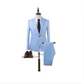 Slim fit men's light blue suit set with one-button blazer and matching trousers - Sky Blue Three-piece Set With Shirt / M