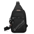 Men's casual black waterproof chest bag with WEPOWER branding and adjustable strap - Black