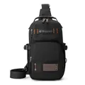 Tactical black chest bag for men with orange stitching and multi-pocket functional design - Black