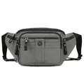Men's grey waterproof waist bag with multi-layer zipper pockets for outdoor sports - Gray