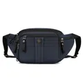 Waterproof dark blue men's waist bag with multi-pocket nylon fabric and adjustable strap - Dark Blue