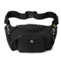 Versatile black outdoor sports waist bag with multiple zipper pockets and wide belt - Black