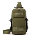 Tactical olive green chest bag for men made of durable nylon with multi-pocket design - Army Green