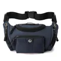 Navy blue multi-pocket outdoor sports waist bag in water-resistant nylon fabric - Dark Blue
