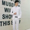 Slim fit white men's suit set with single-button jacket, trousers and matching shirt - White 2-Piece Set / 3XL