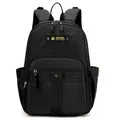 Waterproof black nylon backpack with WE POWER brand label and multiple storage pockets - Black