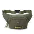 Military green multi-layer nylon waist bag with adjustable strap and front buckle - Army Green