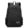 Classic black men's laptop backpack with durable nylon fabric and orange accent stripes - Black