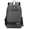 Minimalist grey men's laptop backpack with durable canvas fabric and orange stitching - Gray