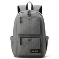 Dark grey waterproof nylon backpack with dual front zip pockets and side bottle pouches - Gray