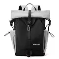 Multifunctional roll-top backpack in black and grey plaid with hiking buckles - Gray
