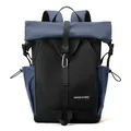 Schwarzer und marineblauer Roll-Top-Rucksack mit Schnalle und Seitentasche - Dunkelblau