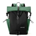 Black and green grid pattern commuter backpack with roll-top and climbing buckle - Green