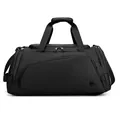 Large capacity black sports duffel bag with waterproof fabric and wet-dry compartments - Black
