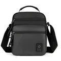 Sac bandoulière homme business en tissu imperméable noir et gris foncé avec sangle - Gris