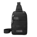 Urban outdoor black nylon chest bag with multiple zipper pockets and shoulder strap - Black