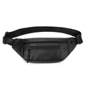 Waterproof black waist bag for men with multiple pockets and headphone jack for outdoor travel - Black